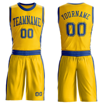 Custom Gold Royal Round Neck Suit Basketball Jersey