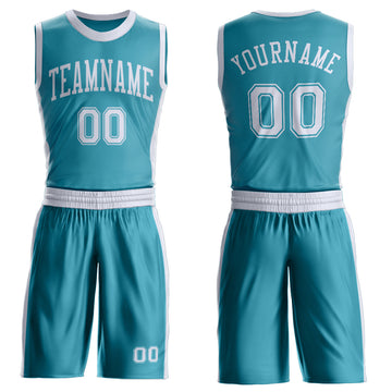 Custom Teal White Round Neck Suit Basketball Jersey