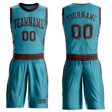 Custom Teal Brown Round Neck Suit Basketball Jersey