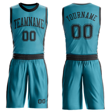 Custom Teal Black Round Neck Suit Basketball Jersey