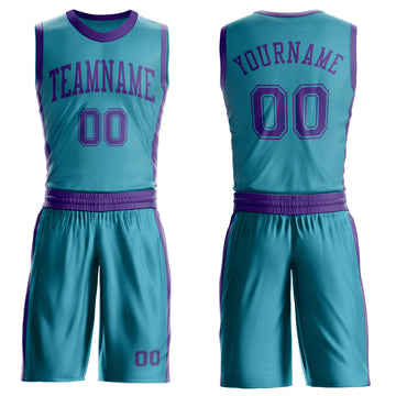 Custom Teal Purple Round Neck Suit Basketball Jersey