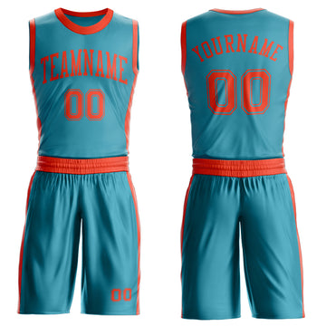 Custom Teal Orange Round Neck Suit Basketball Jersey