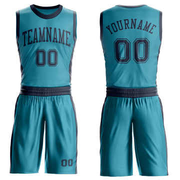 Custom Teal Navy Round Neck Suit Basketball Jersey