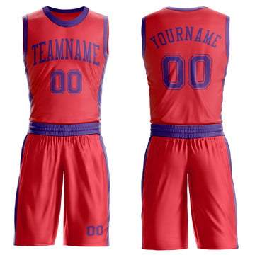 Custom Fire Red Purple Round Neck Suit Basketball Jersey