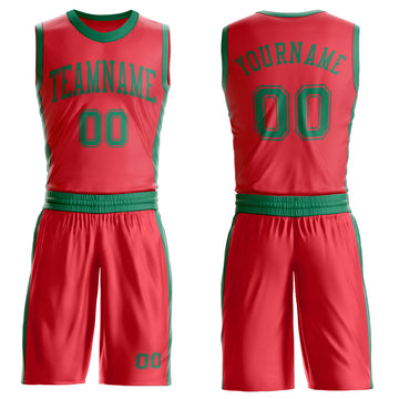 Custom Fire Red Kelly Green Round Neck Suit Basketball Jersey