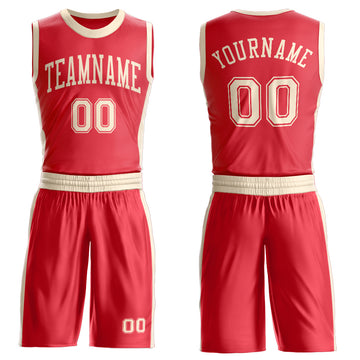 Custom Fire Red Cream Round Neck Suit Basketball Jersey