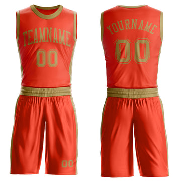 Custom Orange Old Gold Round Neck Suit Basketball Jersey