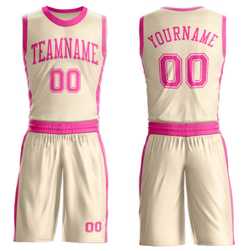 Custom Cream Pink Round Neck Suit Basketball Jersey