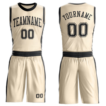 Custom Cream Black Round Neck Suit Basketball Jersey