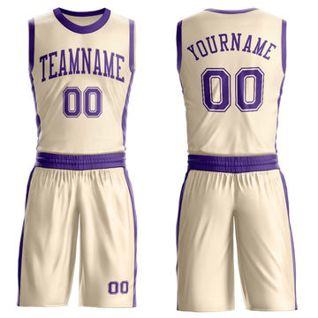 Custom Cream Purple Round Neck Suit Basketball Jersey