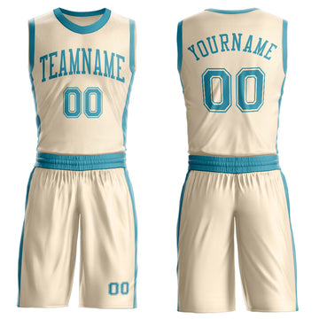 Custom Cream Teal Round Neck Suit Basketball Jersey