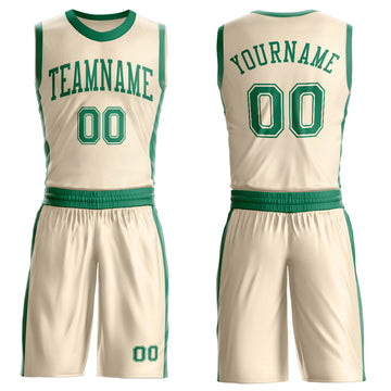 Custom Cream Kelly Green Round Neck Suit Basketball Jersey