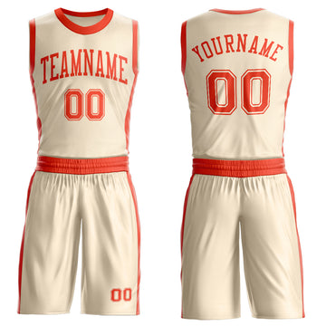 Custom Cream Orange Round Neck Suit Basketball Jersey