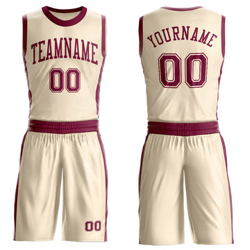 Custom Cream Maroon Round Neck Suit Basketball Jersey