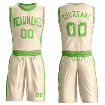 Custom Cream Neon Green Round Neck Suit Basketball Jersey