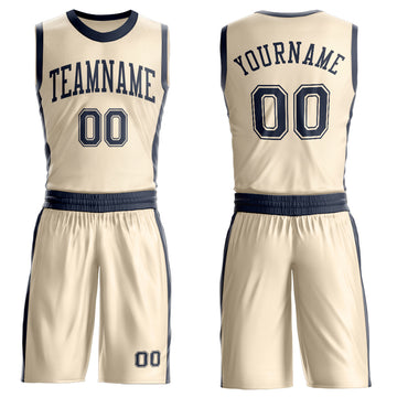 Custom Cream Navy Round Neck Suit Basketball Jersey