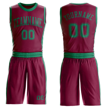 Custom Maroon Kelly Green Round Neck Suit Basketball Jersey
