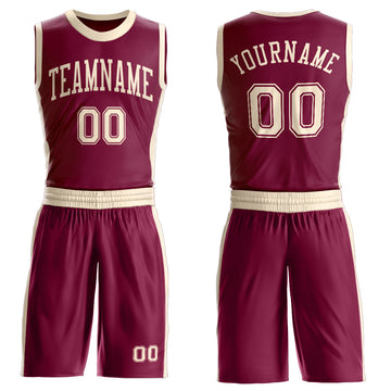 Custom Maroon Cream Round Neck Suit Basketball Jersey