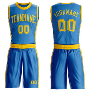 Custom Blue Gold Round Neck Suit Basketball Jersey
