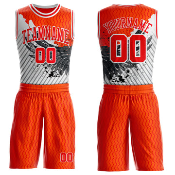 Custom Orange Fire Red Gray-White Wing Splash Ink Wave Boho Style Round Neck Sublimation Basketball Uniform Jersey