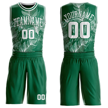 Custom Kelly Green-White Feather Wing Boho Style Round Neck Sublimation Basketball Uniform Jersey