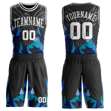 Custom Black-White Geometric Triangle Wing Boho Style Round Neck Sublimation Basketball Uniform Jersey