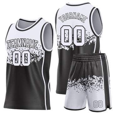 Custom White-Black Shattered Geometric Side Panel Stripe Round Neck Sublimation Basketball Set Jersey