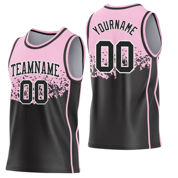 Custom Light Pink Black-White Shattered Geometric Side Panel Stripe Round Neck Sublimation Basketball Set Jersey