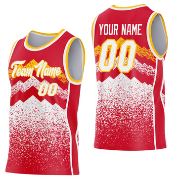 Custom Red White-Gold Mountain Peak Shards Side Panel Stripe Round Neck Sublimation Basketball Set Jersey