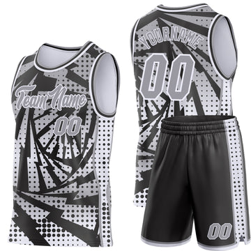 Custom Gray Black-White Lightning Gradient Dot Side Panel Stripe Round Neck Sublimation Basketball Set Jersey