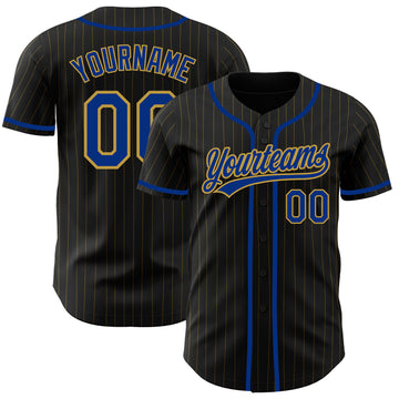 Custom Black Old Gold Pinstripe Royal Authentic Baseball Jersey