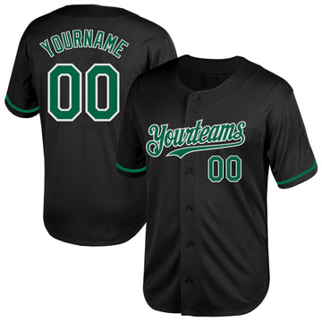 Custom Black Kelly Green-White Mesh Authentic Throwback Baseball Jersey