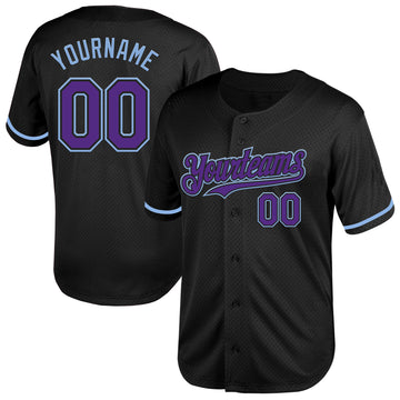 Custom Black Purple-Light Blue Mesh Authentic Throwback Baseball Jersey