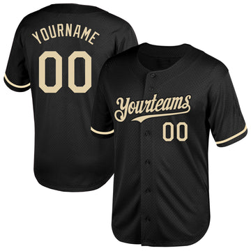 Custom Black Cream Mesh Authentic Throwback Baseball Jersey