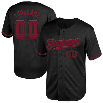 Custom Black Crimson Mesh Authentic Throwback Baseball Jersey