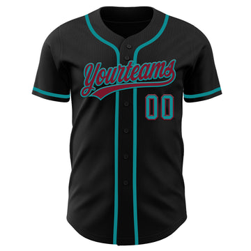 Custom Black Crimson-Teal Authentic Baseball Jersey