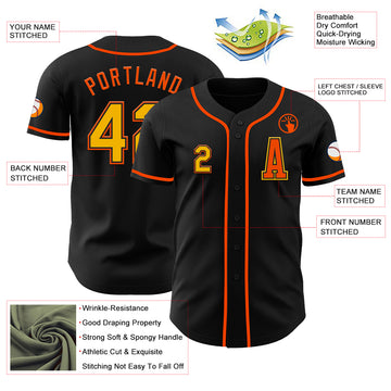 Custom Black Gold-Orange Authentic Baseball Jersey