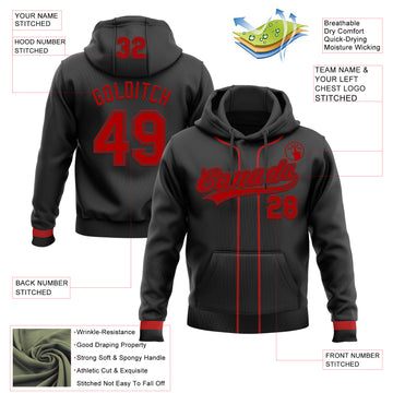 Custom Stitched Black Red Baseball Pullover Sweatshirt Hoodie