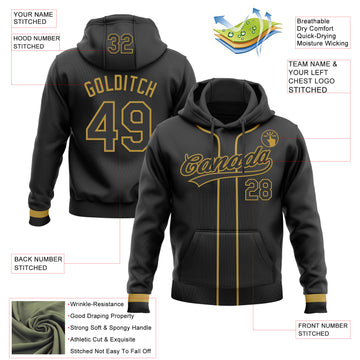 Custom Stitched Black Old Gold Baseball Pullover Sweatshirt Hoodie