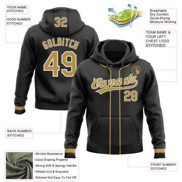 Custom Stitched Black Old Gold-White Baseball Pullover Sweatshirt Hoodie