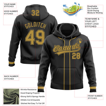 Custom Stitched Black Old Gold Baseball Pullover Sweatshirt Hoodie