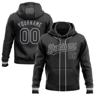 Custom Stitched Black Gray Baseball Pullover Sweatshirt Hoodie
