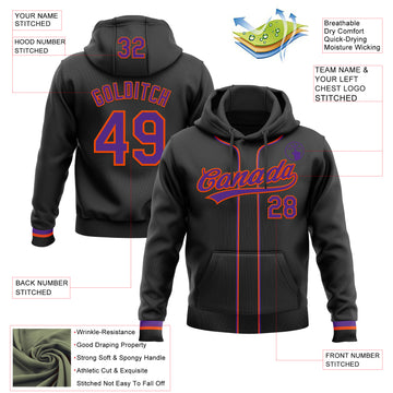 Custom Stitched Black Purple-Orange Baseball Pullover Sweatshirt Hoodie