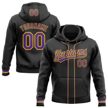 Custom Stitched Black Purple-Gold Baseball Pullover Sweatshirt Hoodie