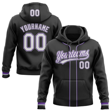 Custom Stitched Black White Purple-Gray Baseball Pullover Sweatshirt Hoodie