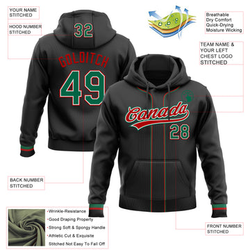 Custom Stitched Black Kelly Green Red-White Baseball Pullover Sweatshirt Hoodie