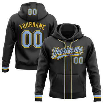 Custom Stitched Black Light Blue-Yellow Baseball Pullover Sweatshirt Hoodie