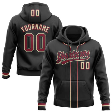 Custom Stitched Black Crimson-Cream Baseball Pullover Sweatshirt Hoodie