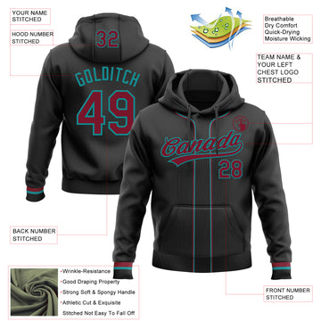 Custom Stitched Black Crimson-Teal Baseball Pullover Sweatshirt Hoodie