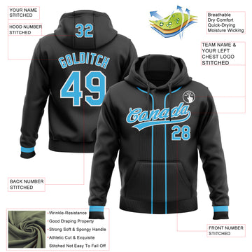 Custom Stitched Black Sky Blue-White Baseball Pullover Sweatshirt Hoodie
